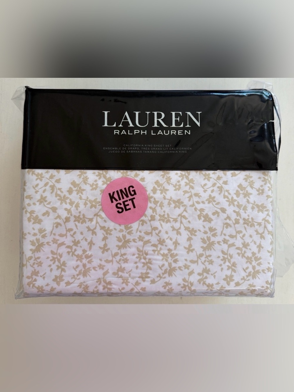 Lauren Ralph Lauren Beige Floral Cal King Sheet Set NWT